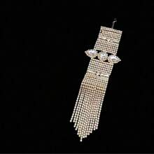 1 Inlaid Rhinestone Exaggerated Bracelet With Water Droplet Design For Women's Fashion Show Rhinestone Bracelet, Wedding Jewelry - Tassel Silver - View 11