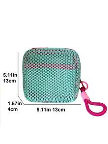 Women's Square Mesh Cosmetic Bag Dopamines Color Toiletry Organizer With Removable Handle And Zippered Closure For Travel - 淺綠色 - 查看 8