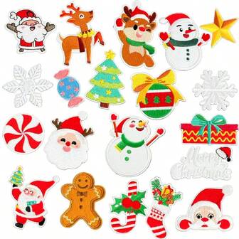 20PCS Random Christmas Iron On Patches Embroidered Sew Applique Repair Patch For Craft, Clothing, Backpacks Decoration And DIY Christmas Gifts
