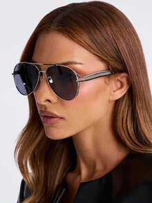 1副女士银色飞行员金属框复古双梁休闲街头风度假时尚眼镜 - 銀色 - 查看 2