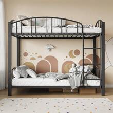 Metal Twin Bunk Bed, Heavy Duty Bunkbeds Frame With Arched Guardrail And Safety Ladder, Space-Saving Sturdy Bed For Kids Boys Girls, No Box Spring Needed - màu đen - Xem 3