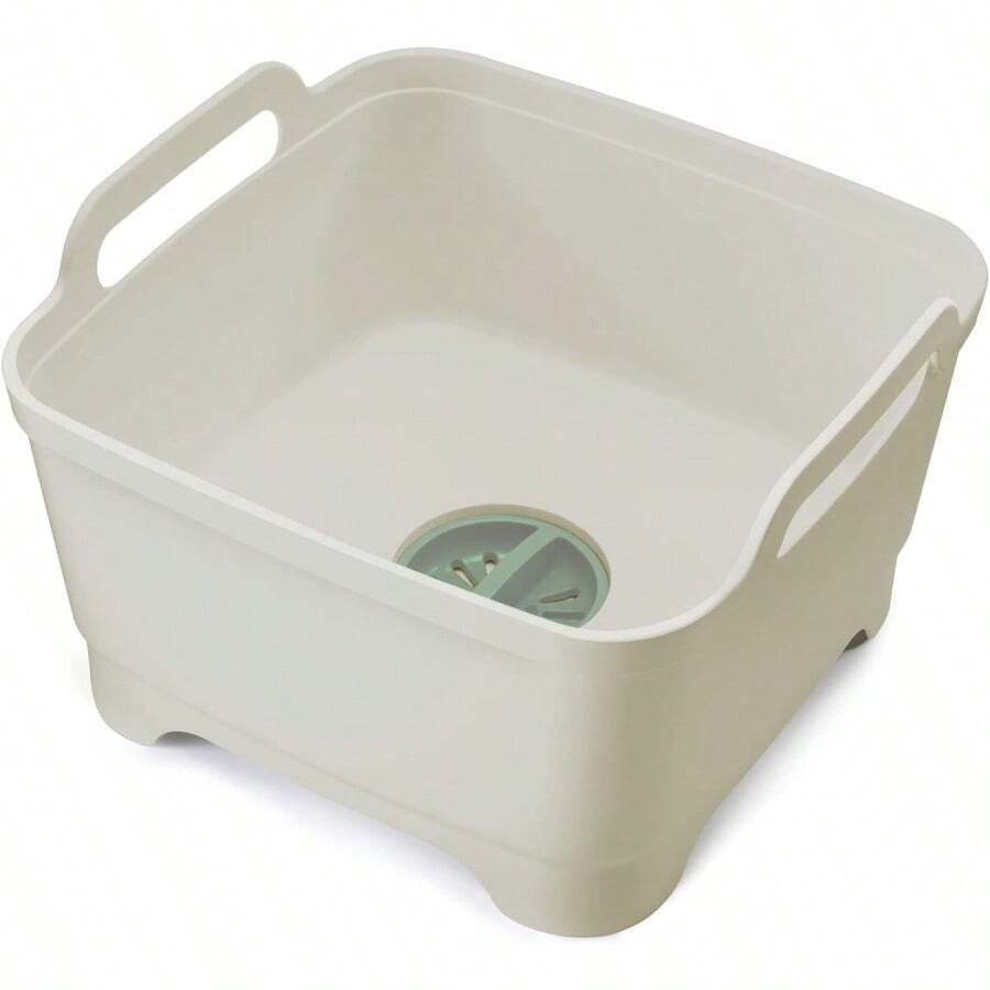 TFKI Wash And Drain Kitchen Dish Tub Wash Basin With Handles And Draining Plug 9 Liters/2.3 Gallons Stone/Sage Green - StoneSage - Xem 1