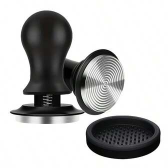 1pc 51mm/53mm/58mm Espresso Coffee Tamper With Constant Pressure Spring, Adjustable Aluminum Alloy + Stainless Steel Material, Comes With 1 Silicone Tamping Mat, High-Quality Minimalist Coffee Accessory For Home Or Commercial Use, Suitable For Coffee Enthusiasts DIY