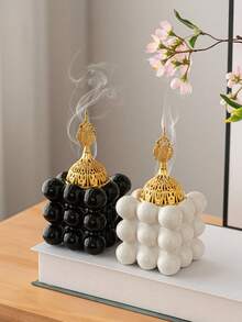 1 pieza Soporte de vela en forma de cubo geométrico de resina en color dorado/blanco/negro, decoración del hogar creativa, regalo del Día de San Valentín - Multicolor - Ver 3