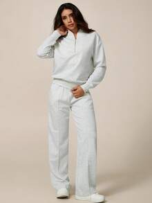 NcmRyu 1 Set Women's Half-Zip Collar Long Sleeve Pocket Elastic Waist Pants Sports Suit