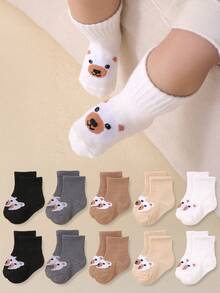 5 Pairs/Set Cute Bear Print Casual Elastic Mid-Calf Socks For Babies/Kids, Suitable For Daily Wear - Multicolor - View 1