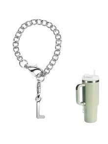 1 件合金简约风格吊坠和 26 个英文字母杯配件 - 银色字母水杯链带手柄，玻璃杯字母装饰 | 多功能字母背包链/水杯钥匙扣/保温杯吊坠和时尚字母钥匙扣 | 适合日常使用/居家生活/校园/旅行/出差 - 銀色 - 查看 18