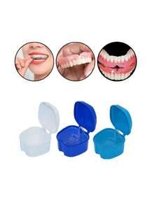 1Pc False Teeth Case Dental Retainer Denture Bath Box Mouth Guard Orthodontic Cleaning Artificial Tooth Holder Oral Hygiene Supplies False Teeth Storage Box With Hanging Net Container - Multicolor - View 7