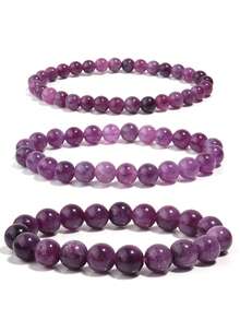 YAUKIA 1件紫色锂云母串珠手链 女士精致迷人配饰 瑜伽冥想 灵性疗愈 减压手链 - 紫色 - 查看 3