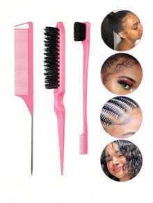 6/5/1pc Spray Bottle And Comb Set, 1 Spray Bottle+1 Pointed Tail Comb+1 Eyebrow Brush+1 Fluffy Comb+2 Hair Extractors, Combs For Boys And Girls, Dry And Wet Curly Hair Combs, Parting Brushes, Thick And Thin Hair Care Brushes, Makeup, Black Five Piece Set, Christmas Back To School Season Set