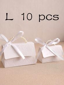 10个装时尚压纹礼品盒，黑白款式，配缎带和仿珍珠手柄，多种尺寸可选，适用于各种场合。凸版印刷花卉糖果盒，迷你包装袋，纸盒，礼品套装盒，小礼品袋，婚礼回礼，派对装饰。