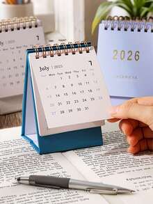 1pc 2026 Minimalist Compact Desk Calendar, Portable Solid Color Desk Decor, 2025.7 - 2026.12 Mini Calendar, Back To School, Learning Supplies, School & Office Desk Decoration, Gift For Friends, Back To School Season - Multicolor - View 4