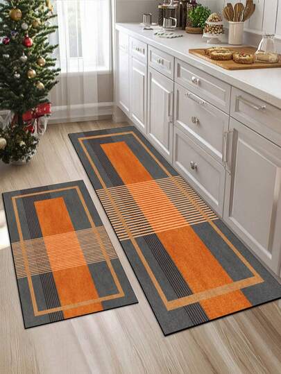 A Piece Of Silicone Kitchen Mat With Advanced Line Splicing, Nordic Modern Style Pattern, Cushioned And Anti-Fatigue, Water-Absorbent And Quick-Drying, Non-Slip, Suitable For Kitchen, Bathroom, Entrance Door, Laundry Room And Other Places. ,Room Decor
