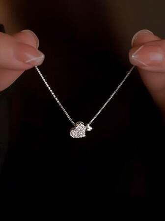 1 pieza Sencillo y dulce collar colgante con doble amor incrustado de circonita para joyería exquisita de mujer, regalo del Día de la Madre