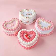 Heart Shaped Jewelry Box For Girls, Fake Cherry Pink Cake, Cute Kawaii Decorative Storage Accessories - 櫻桃 - 查看 10