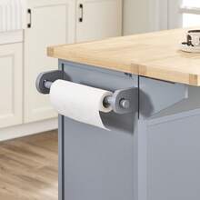 FKW71 Kitchen Island With 4 Hidden Wheels, Kitchen Trolley With Extendable Stainless Steel Worktop, Kitchen Cabinet, Serving Trolley, Wood, Dimensions (W X H X D): Approx. 115 X 92 X 46-71 Cm - Grey - View 6
