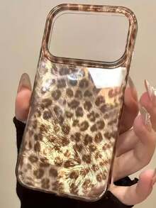 1pc Large Pore Brown Leopard Print Phone Protective Case, Glossy Moisturizing Shell Compatible With IPhone 11/12/13/14/15/16 Series, Leopard Print Hard Case Compatible With IPhone 17/17Pro/17ProMax/Air, Retro Personalized INS Tin Foil Leopard Print Case - Brown Leopard Print - View 2