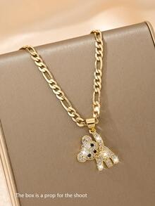1pc Copper Inlaid Zirconia Cute Mischievous Swing Bear Pendant Necklace, Suitable For Girls/Boys/Family/Friends, Multifunctional, Luxury, Party, Banquet, Holiday, Christmas, Thanksgiving, Halloween, Gift