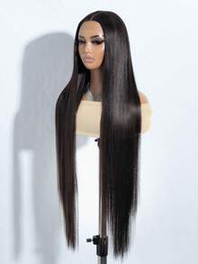 38 Inch Super Long Straight Hair Wig With Natural Black To Brown Ombre Synthetic Lace Front Heat Resistant For Women's Daily Wear Parties And Cosplay