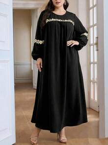 中东风情复古宽松加大码及膝连衣裙，休闲外套 - 黑色 - 查看 1