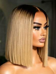Omber Blonde Short Bob Straight Lace Frontal Wigs For Women With Baby Hair 13X4 HD Transparent Lace Front Wigs Human Hair Brazilian No Shedding And  Free 200 Density Bone Straight Glueless Wigs Human Hair Pre Plucked Bye Bye Knots - Bắt nguồn từ & Ombre - Xem 7
