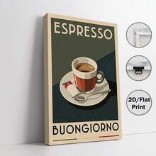 复古意式浓缩咖啡艺术帆布海报 - 可选配画框，饰有“Buongiorno”（法语“你好”）字样 - 复古咖啡主题海报，适合客厅、卧室、办公室或厨房装饰 - 完美的礼物和家居装饰，咖啡吧墙面装饰，带框墙面艺术品 - 彩色 - 查看 15