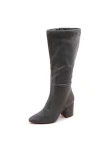 lunryet Lurnyet Knee High Boots Women Almond Toe Chunky Boots For Women Tall Boots With Full Side Zipper High Heel Long Boots KIMU-1 - Da lộn xám - Xem 2