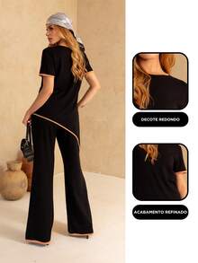 Maria do Luxo Women's Tracksuit Set, Sweatshirt And Pants With Pockets. - Black - View 2