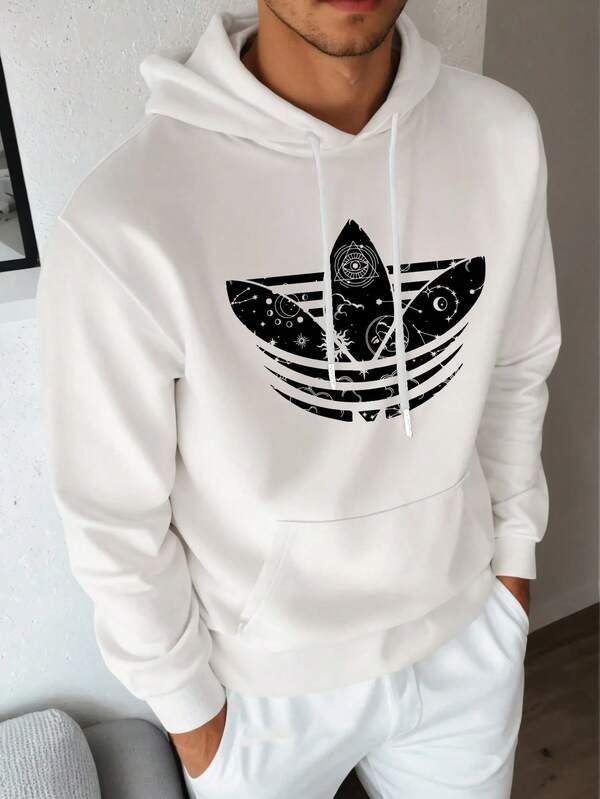 Novo moletom masculino casual com capuz e cordão, estampa simples de flor de lótus, quente e confortável, adequado para passeios com amigos, equipes, clubes, viagens ao ar livre no inverno, uso casual diário, treino na academia, esportes, leve, moletom versátil com cordão