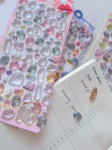 可爱卡通幽灵3D贴纸，环氧树脂水晶贴纸，可用于装饰手机、记事本、杯子等，贴纸艺术 - 彩色 - 查看 6