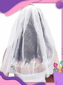 1pc Bride To Be Veil Headband With Comb, Wedding Bridal Veil, Bachelorette Party Accessory - White - View 2