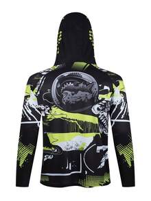 Men's Scale Full Body Pattern Long Sleeve T-Shirt, Anti-UV Sunscreen Sun Protection Fishing Shirt Breathable Quick Dry Hooded Fishing Jersey For Trekking Running Fishing Mountaineering