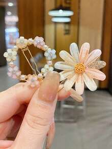 4pcs Girls Floral Petal Hair Clips Flower Hair Pins Decorative Hair Accessories, Mixed Color ZM0Y - 彩色 - 查看 4