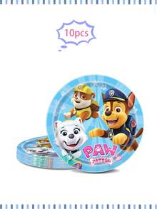 Juego de vajilla desechable con temática de Paw Patrol, en temas azul y rosa, incluye platos de papel, vasos de papel, servilletas, adecuado para fiestas de cumpleaños o San Valentín, hecho de materiales absorbentes de alta calidad, excelente para manualidades, meriendas, reuniones de cumpleaños, fiestas, mesas de postres, campamentos, picnics y talla grande - Multicolor - Ver 8