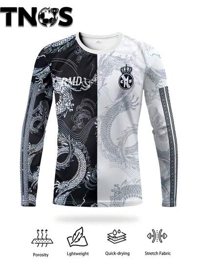 Camiseta de fútbol de manga larga para hombres española y equipo de fútbol al aire libre. Cómoda camiseta de manga larga con estampado de dragón, adecuada para partidos, entrenamiento de fútbol, acondicionamiento físico diario y regalos casuales. Tiene un valor conmemorativo para los aficionados al fútbol español.
