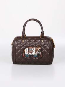 Geantă de pernă Boston cu model de elefant brodat, vintage nouă, la modă, 2025, geantă de mână pentru femei cu model de bowling, versatilă și rafinată, geantă de umăr crossbody de mare capacitate pentru navetiști