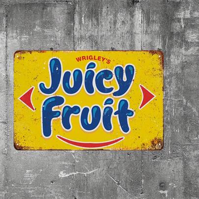 1pc 8x12 Inch Vintage Metal Tin Sign, Retro Chewing Gum Advertisement, Distressed Rustic Decor For Kitchen Or Home, Pre-Drilled Holes