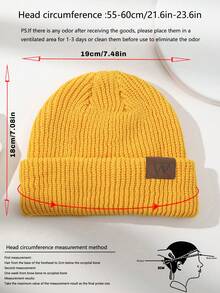 1 chiếc mũ len dệt kim hình quả bí ngô bằng da vá cho nam, mềm mại, ấm áp, thời trang, thích hợp để mặc hàng ngày trong trang phục thu/đông - Màu vàng - Xem 2