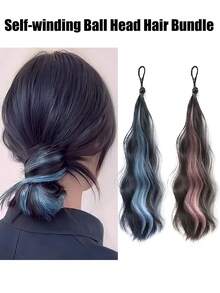 1件装合成纤维环绕式马尾发髻假发 - 20英寸凌乱卷发盘发接发，配有弹性发圈，适合女性日常佩戴