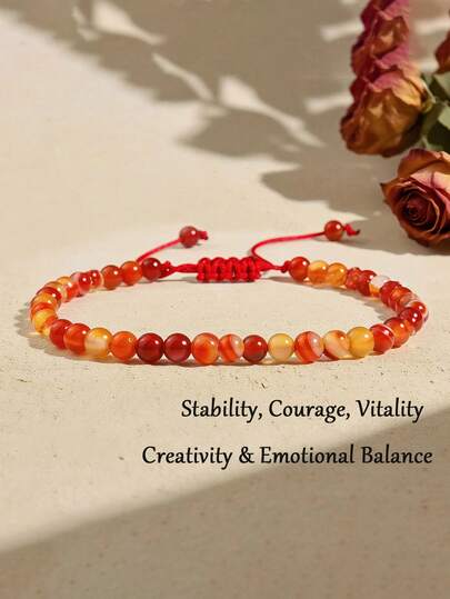 Pulsera ajustable de mujer de cornalina de 4 mm, pulsera de cristal de estabilidad, coraje, vitalidad, calmante emocional, estilo bohemio, regalo de joyería de meditación sanadora