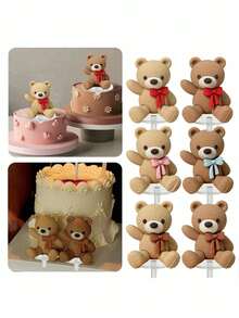 1个小熊蛋糕装饰摆件，情人节烘焙装饰蛋糕装饰，告白熊蝴蝶结立体软娃娃装饰，适用于洗礼派对、性别揭晓仪式蛋糕装饰、婚礼蛋糕装饰、可爱蛋糕装饰、可爱生日蛋糕装饰，粉色、蓝色、棕色小熊带蝴蝶结（请搭配托盘使用。） - 多色 - 查看 2