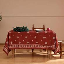 1pc Farmhouse Floral Rectangular Tablecloth, Vintage Linen Christmas Snowflake Pattern Design Tabletop Cover, Suitable For Kitchen, Dining Room Decor, Party, Picnic, Home Decoration