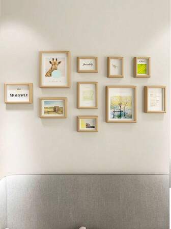 18件套木质相框墙面装饰画，中空1.5厘米，可悬挂或立放，适用于客厅/卧室照片墙装饰，内含随机照片纸