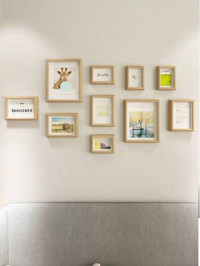 18件套木质相框墙面装饰画，中空1.5厘米，可悬挂或立放，适用于客厅/卧室照片墙装饰，内含随机照片纸