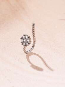 Nooxian 1个镶嵌微雕锆石鼻环，简约假鼻环，女士镶嵌微雕锆石花朵鼻环 - 銀色 - 查看 2