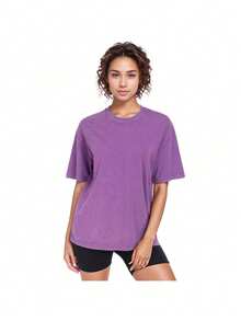 3PCS Womens Washed Vintage Oversized T-Shirt Casual Baggy Streetwear Boyfriend Tee Workout Short Sleeve Cotton Tops - Blue+Purple+Green - 查看 2