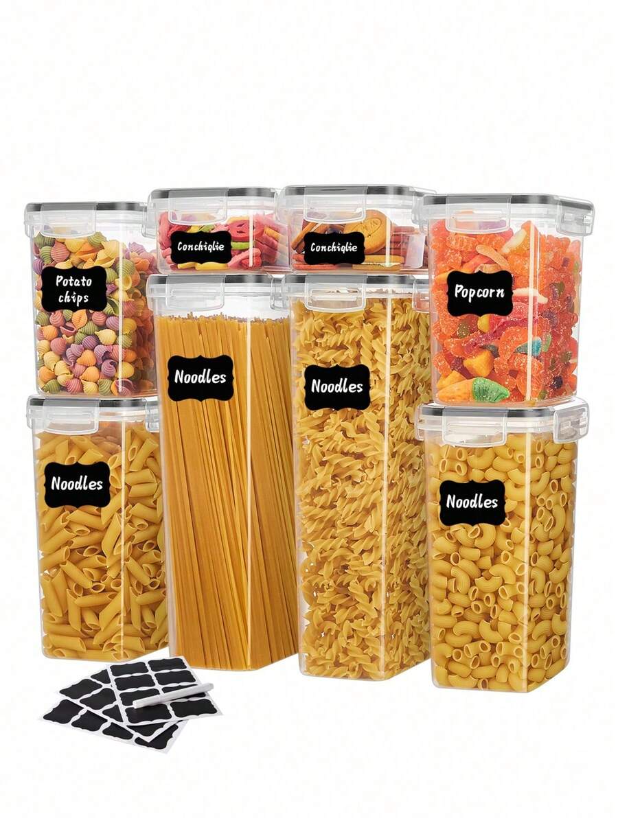 24/48/72pcs-Airtight Food Storage Containers With LIDS And Labels,Plastic Kitchen Storage Containers, Dry Cargo Jars For Flour, Sugar And Grains, Pasta, Tea, Nuts And Coffee Beans, Plastic Food Preservation Jars, Home Kitchen Serving Items,Local Warehouse