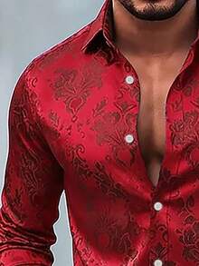 Áo sơ mi nam tay dài cài nút họa tiết hoa Baroque cổ điển - Đỏ - Xem 3