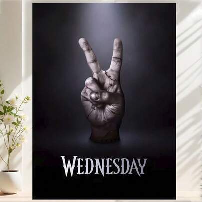 Framed 1PC Wednesday Show Movie Poster Canvas Wall Art Minimalist Black & White Peace Sign Poster, Modern Decor For Living Room, Office, Fan Gifts Movie Wall Art, Minimalist Design, Home Decoration, Highquality Print, Alternative, Office Workers, 2D Flat, Perfect For Room Decor