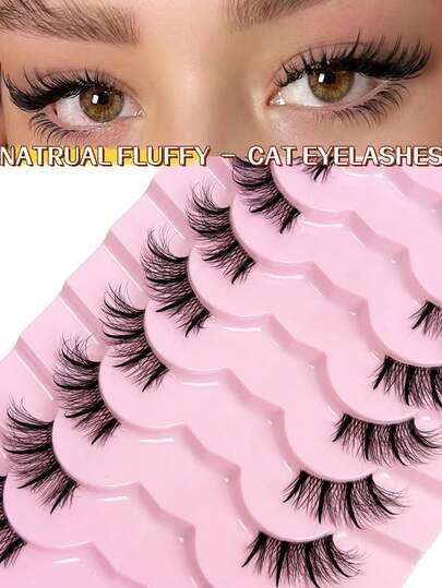 New Style 9 Pairs Half Lashes Manga Wet Lashes Tail Elongated Eyelashes Cat Eye Anime Lashes Natural Look Wispy Faux Mink Lashes 3D Short Soft False Eyelashes Clear Band Lash Extension Makeup